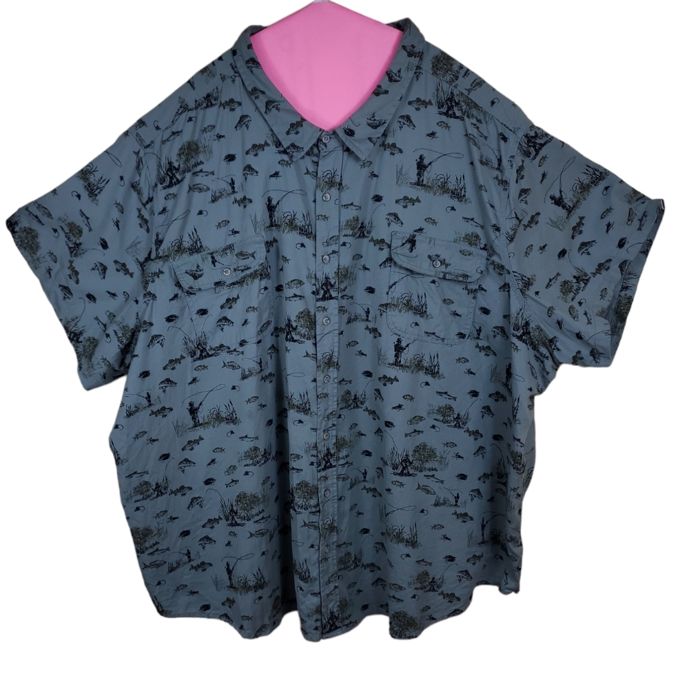 Boulder Creek Mens Button Front Shirt Sz 9XL Big Fishing Gray Green Cotton